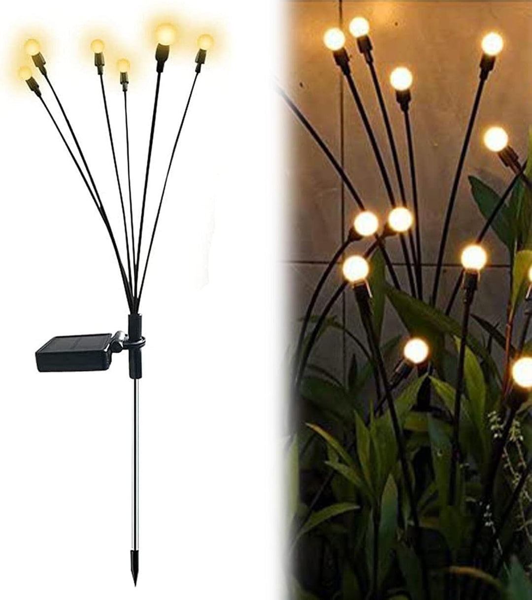 Weatherproof solar firefly lights for enchanting pathway lighting & garden decor. Swaying LED firefly effect.
