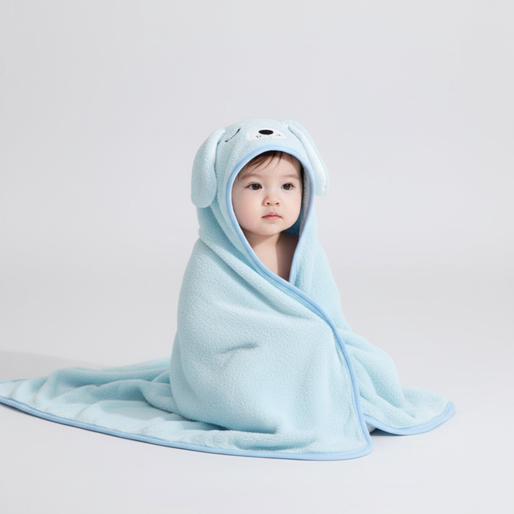 FluffyTowel baby hooded towel with embroidered animal, playful and soft for newborn bath essentials