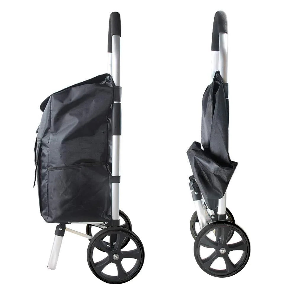 Portable aluminum trolley, foldable, designed for effortless daily errands and grocery trips