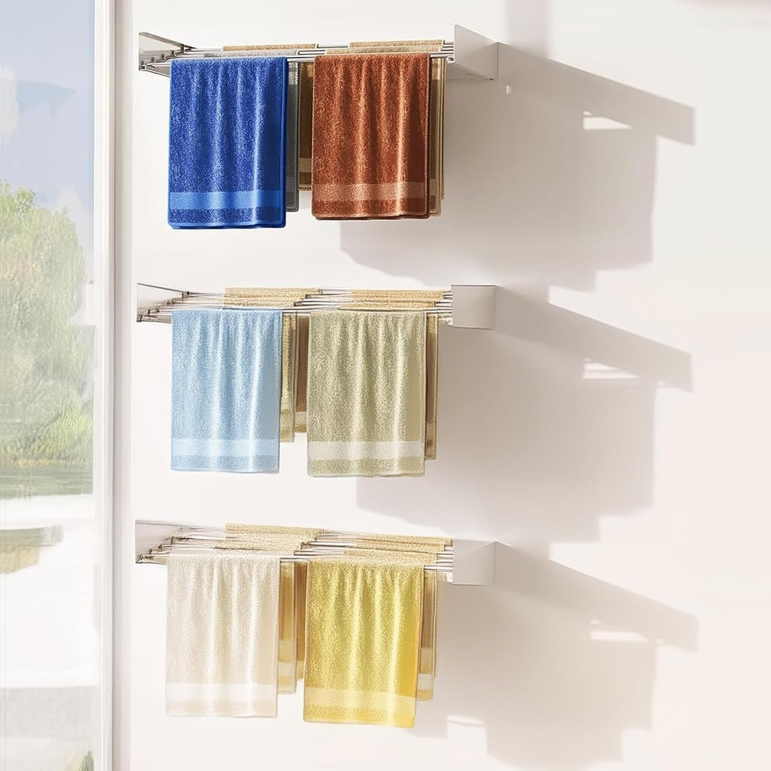 Close-up of the durable construction of a foldable wall-mounted drying rack for home essentials