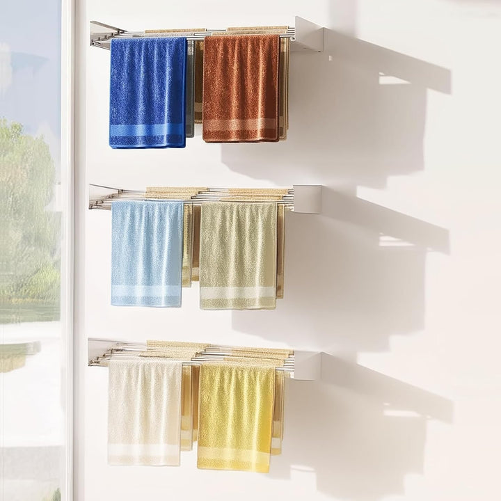 Close-up of the durable construction of a foldable wall-mounted drying rack for home essentials