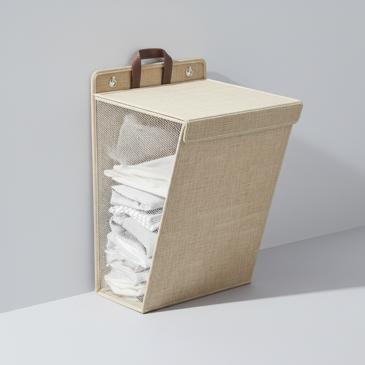 HangBoxer wall mount laundry hamper, ideal for bathroom or utility room