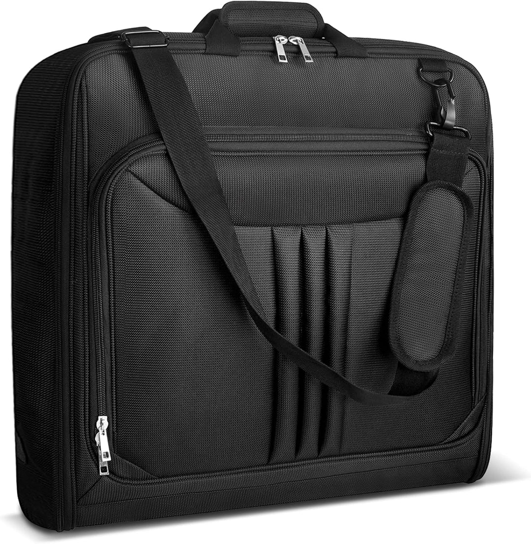 Foldable waterproof travel garment bag, black, perfect for suits & dresses, carry-on luggage