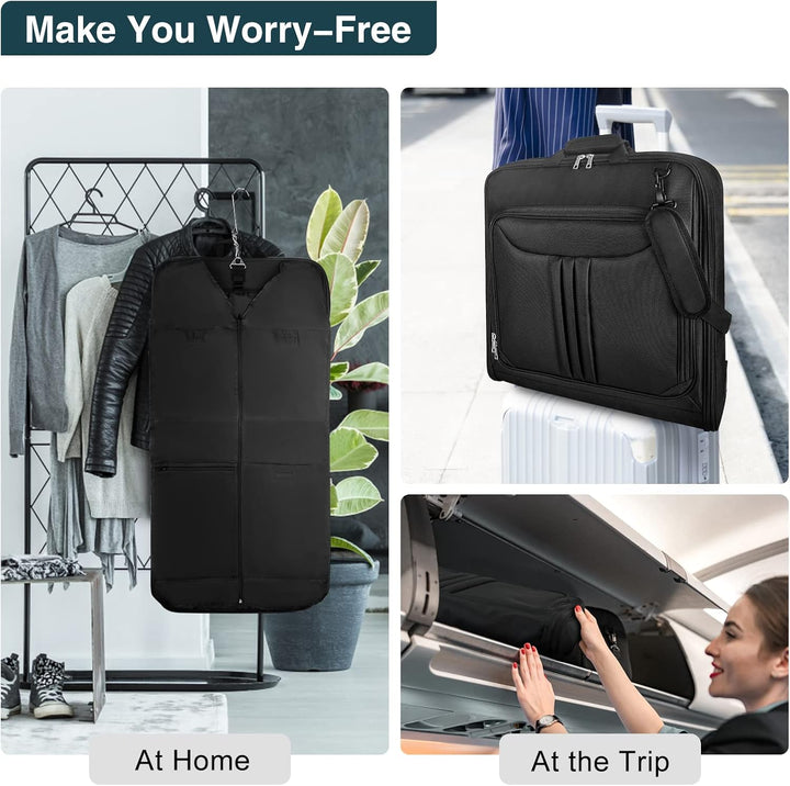 Travel garment bag, waterproof & foldable, designed for wrinkle-free transport of suits