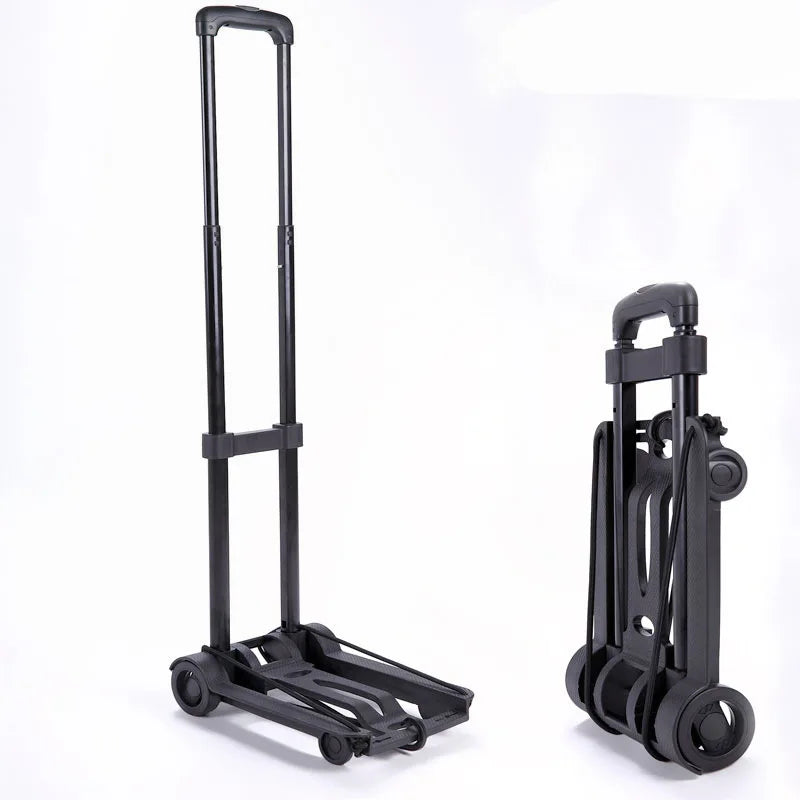 Home organizer & travel accessory: folding cart with adjustable handle, ready for use