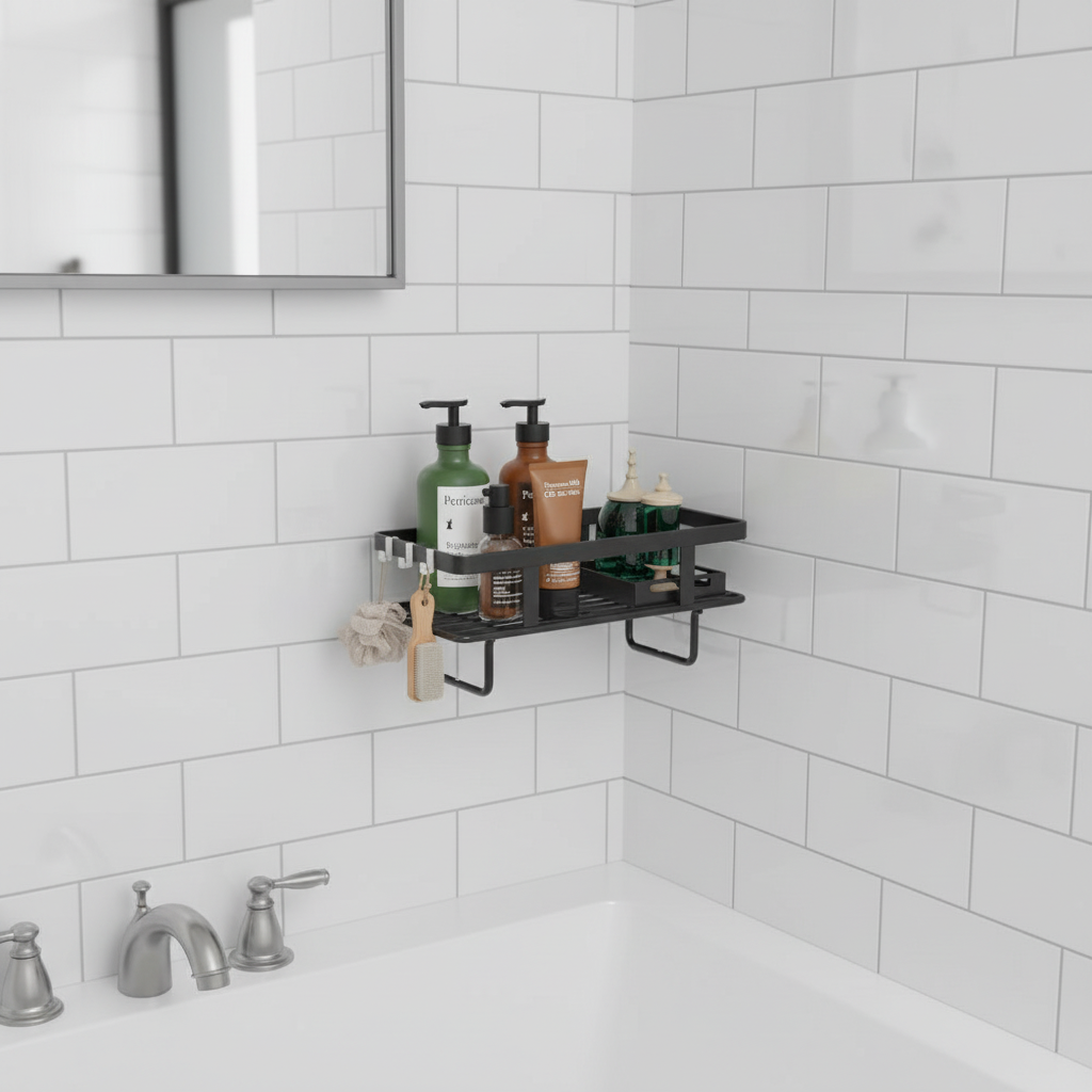 LooShelf bathroom storage shelf in a modern bathroom setting, enhancing decor and providing essential storage.