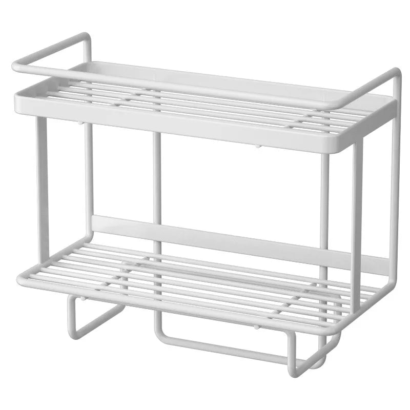 Close-up of LooShelf's sturdy wrought iron construction, showing its space-saving design for bathroom essentials.