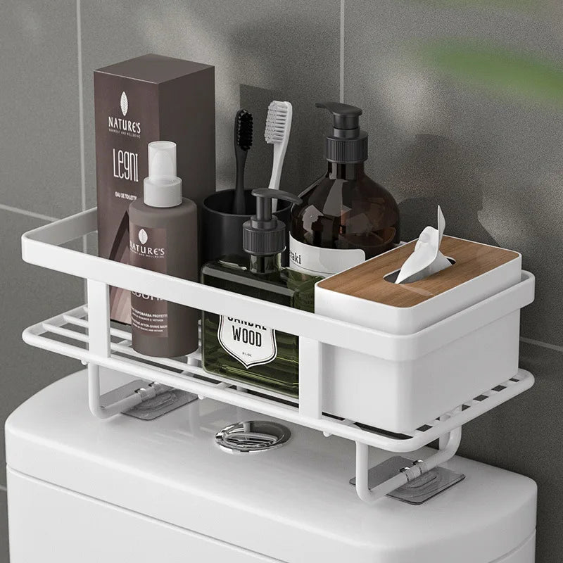 LooShelf over-toilet storage, black metal, designed for easy assembly and maximizing bathroom organization.