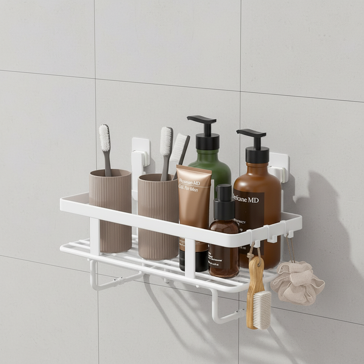 Rendered image of the LooShelf in a minimalist bathroom setting, emphasizing its contemporary design