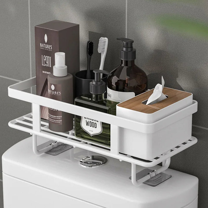 Product dimensions of the LooShelf space saver, highlighting its fit for various bathroom sizes