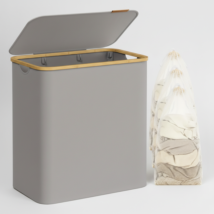 Atmungsaktiver Textil Wäschekorb FreshFold, a durable, multi-compartment laundry organizer