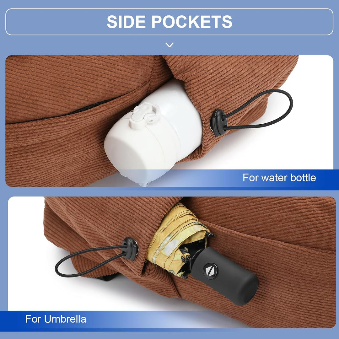 Accessory pocket detail: Small accessory pockets inside a multi-pocket daily carry backpack.