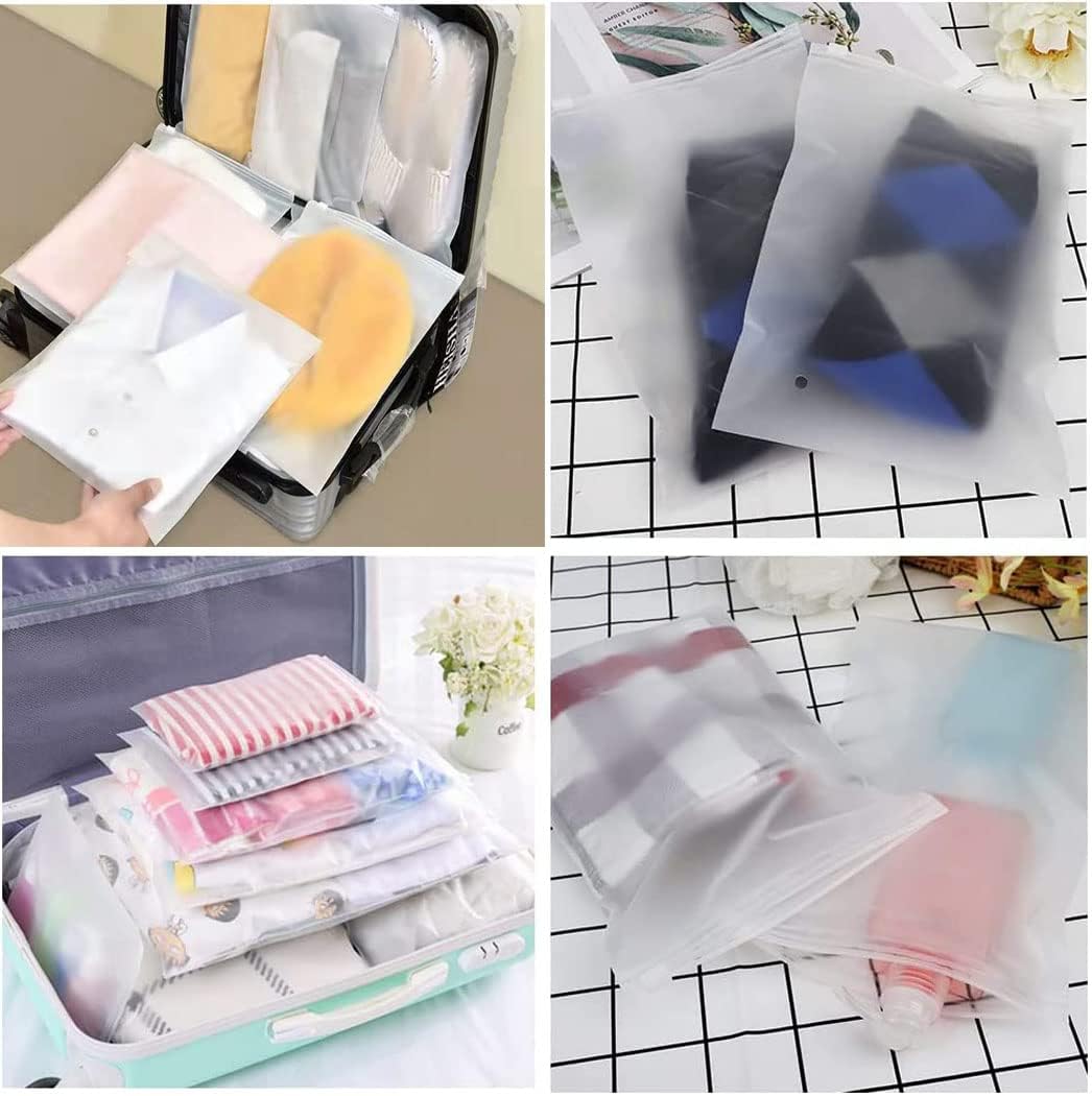 Unisex frosted resealable storage bags, 40-pack, with vent holes for clothing, travel, & home organization.