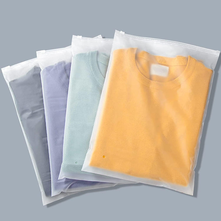 Reusable frosted garment sleeves, 20-pack for home & closet organization, with clear visibility.