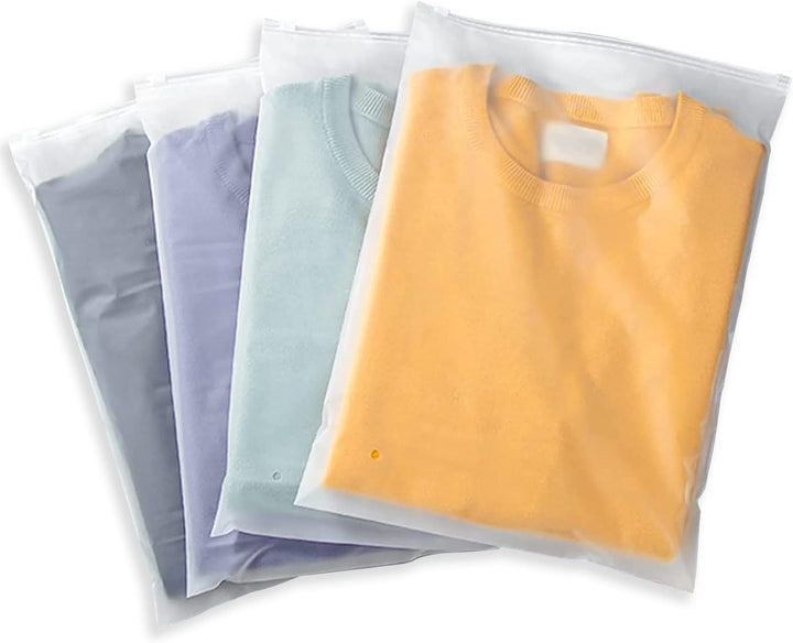 Frosted zip bags for organizing travel essentials and keeping garments wrinkle-free