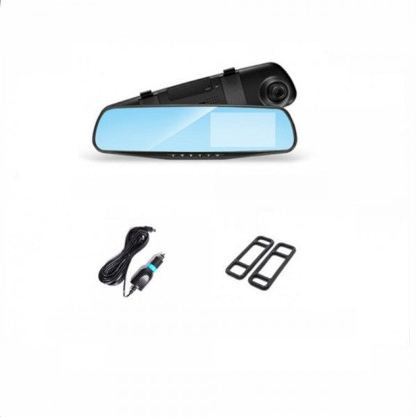 Driving safety: Full HD rearview mirror dash cam, vehicle security car camera with motion detection.