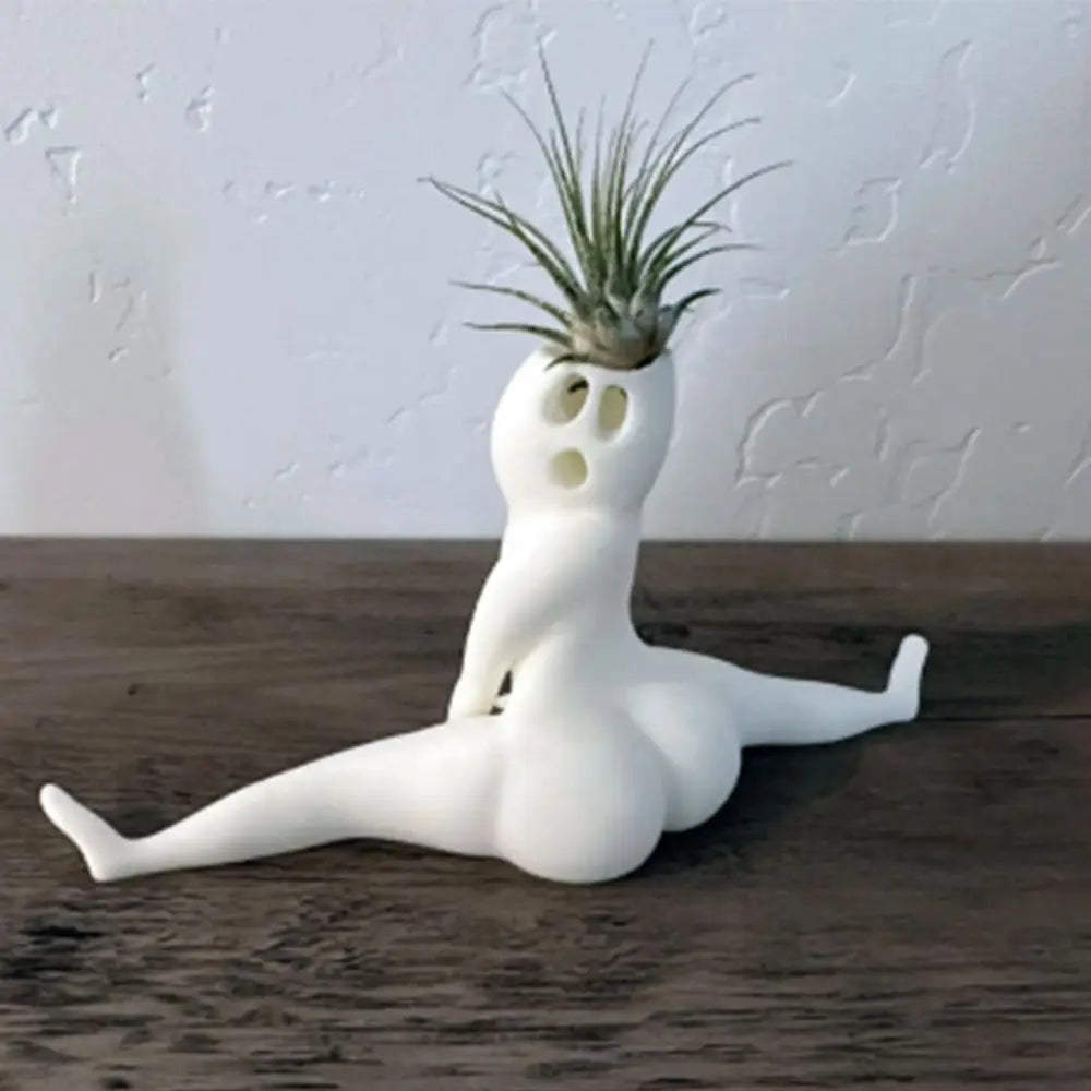Funny ghost air plant holder, cute resin spooky decor for desk or shelf, unique indoor plant display.