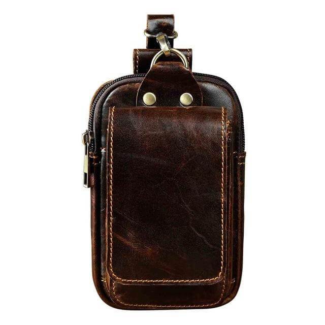 Comfortable genuine leather men's waist pack, perfect for hands-free active lifestyles.