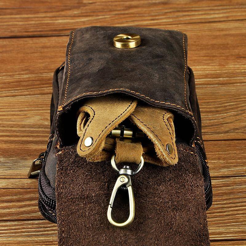 Practical men's genuine leather everyday carry waist pack, also works as a crossbody.