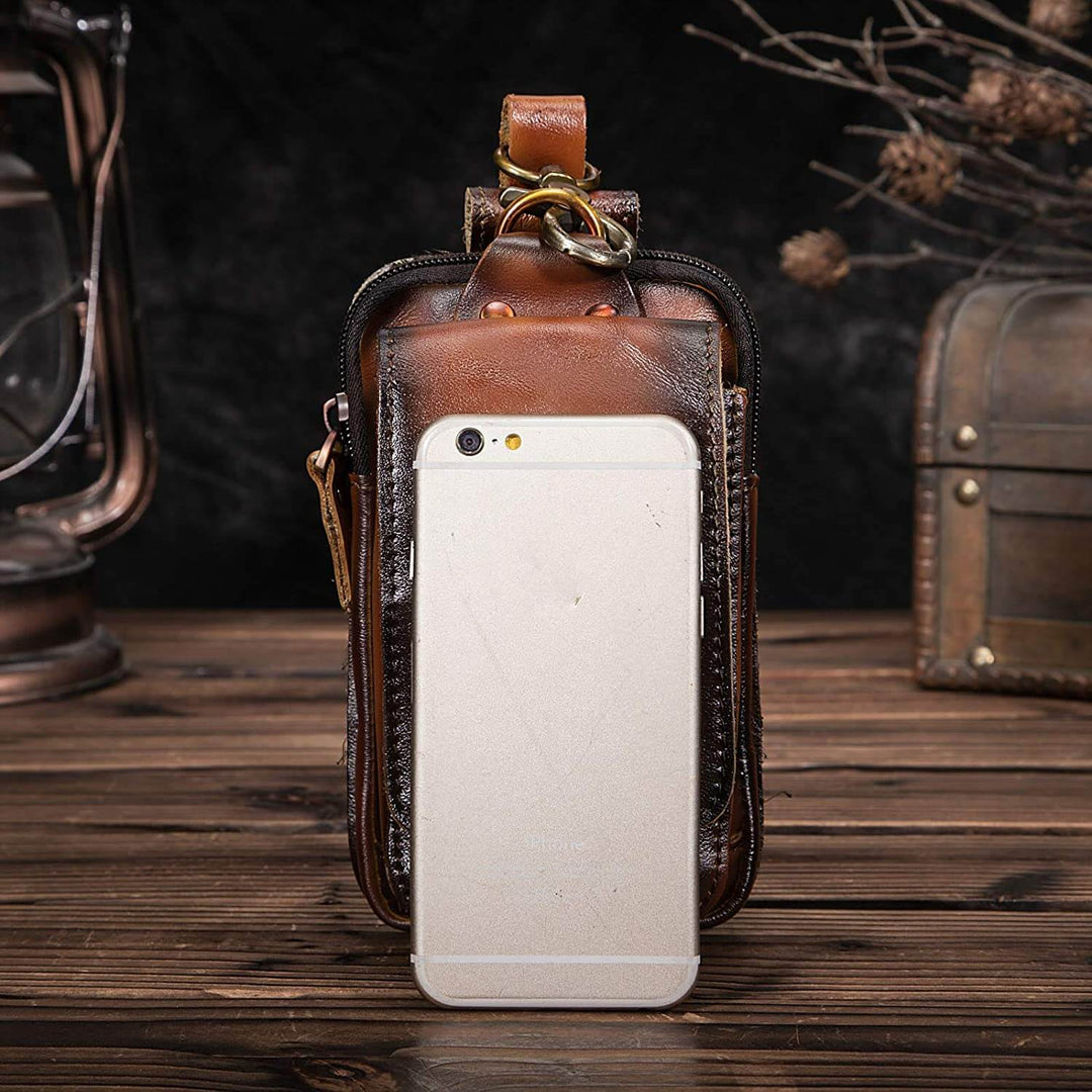 Men's versatile genuine leather belt bag, convertible to crossbody for hands-free convenience.