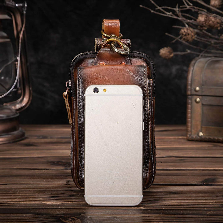 Men's versatile genuine leather belt bag, convertible to crossbody for hands-free convenience.