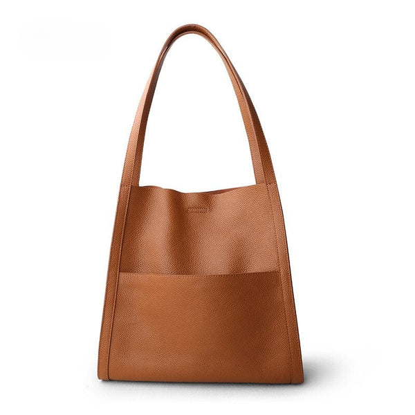 Brown genuine leather everyday shoulder bag for ladies, versatile and chic.