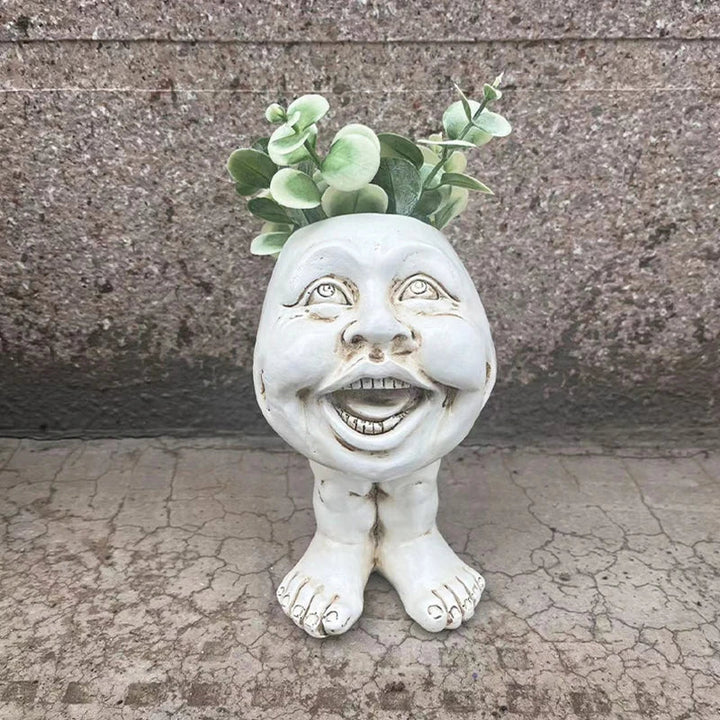 Indoor GigglePot Funny Face Resin Planter, a cute whimsical pot for succulents, perfect home accent.