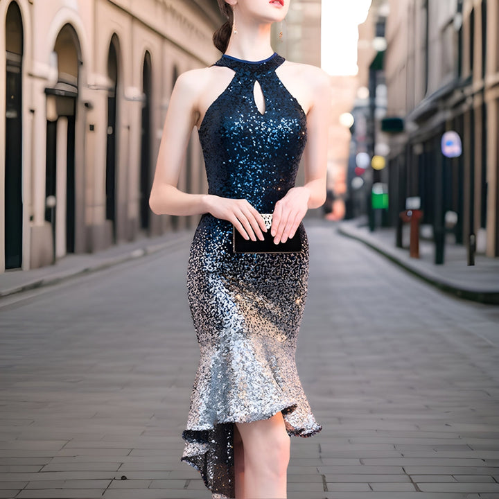 Stunning short sequin cocktail dress for women, ideal for evening wear and special occasions.