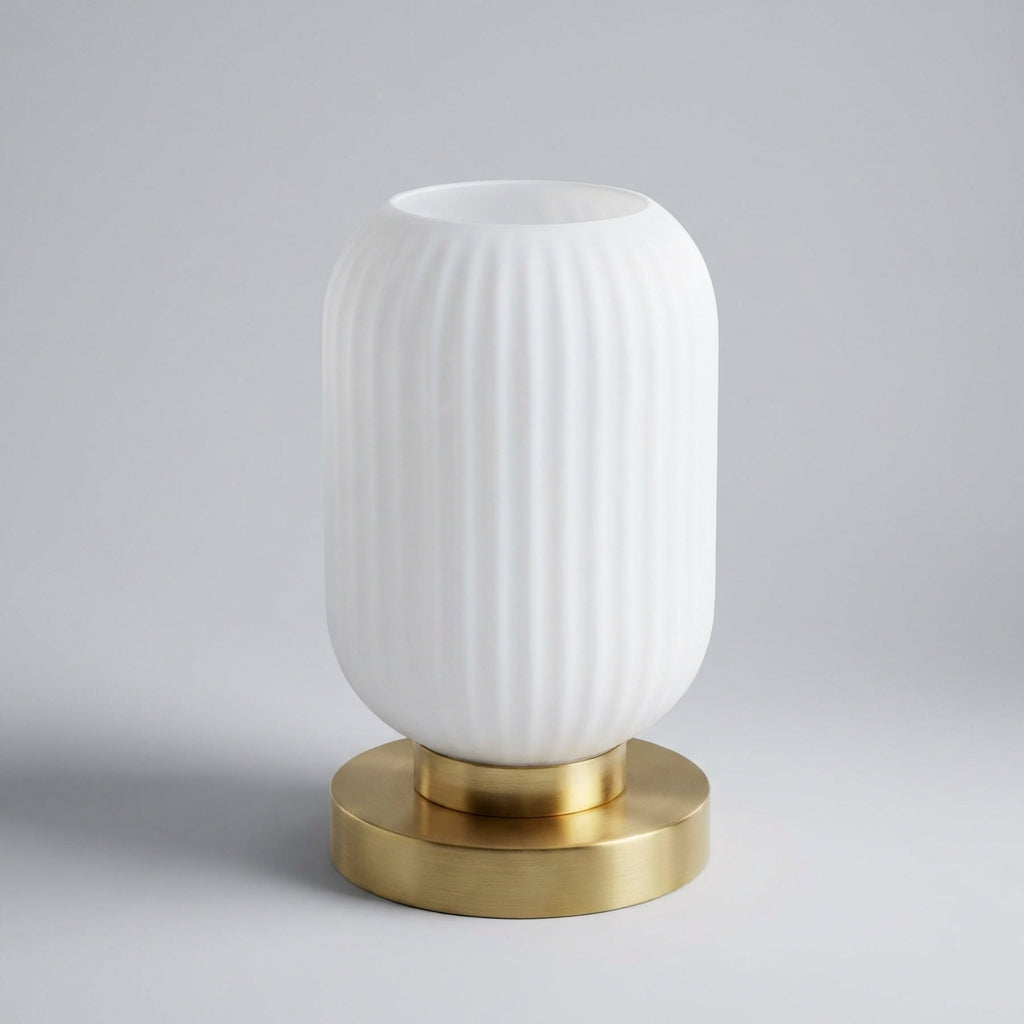 Warm ambient light from a Glintora ribbed glass table lamp, ideal for any room