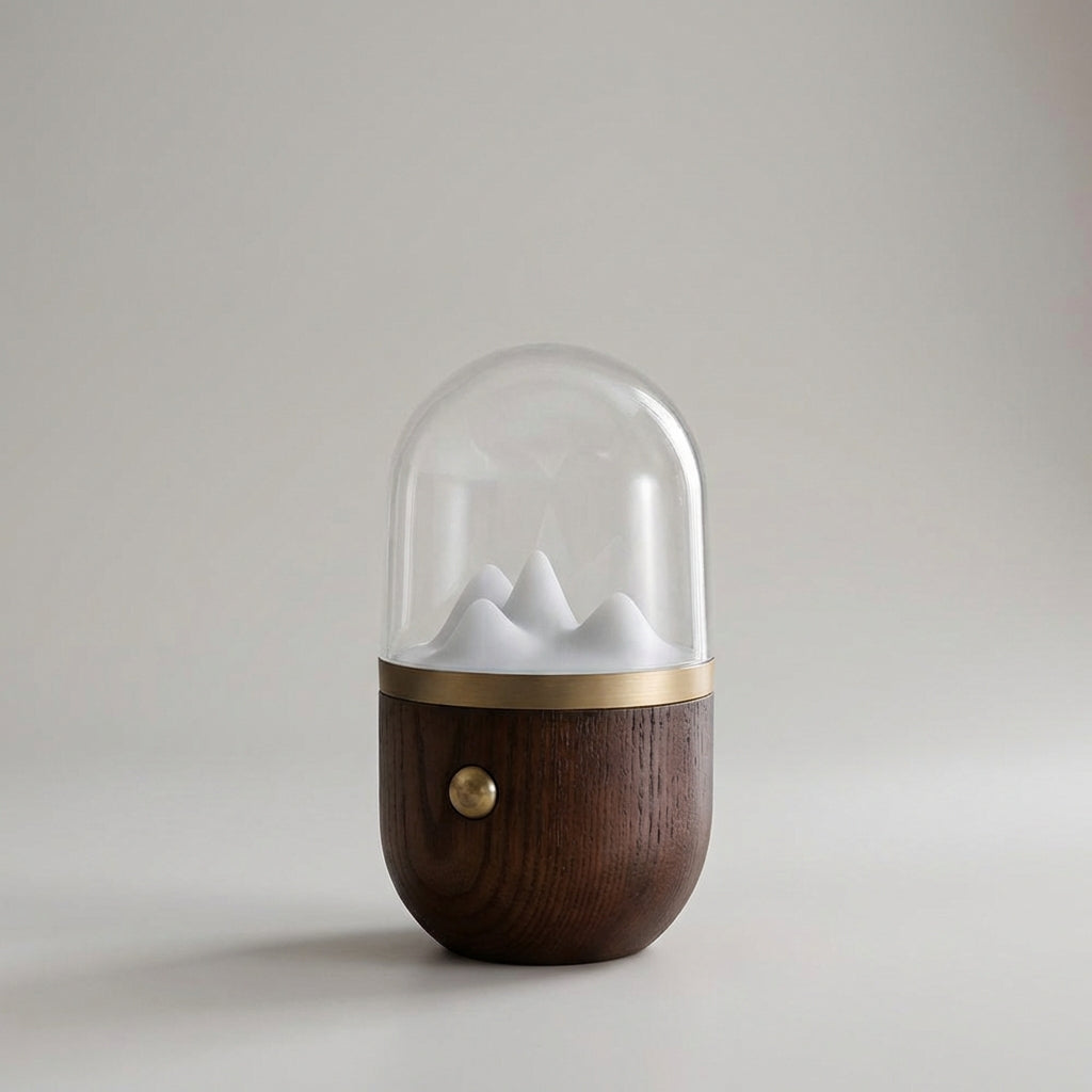 Glowcrest Tabletop Ambient Night Lamp from above, revealing its clean lines and high-quality natural wood craftsmanship