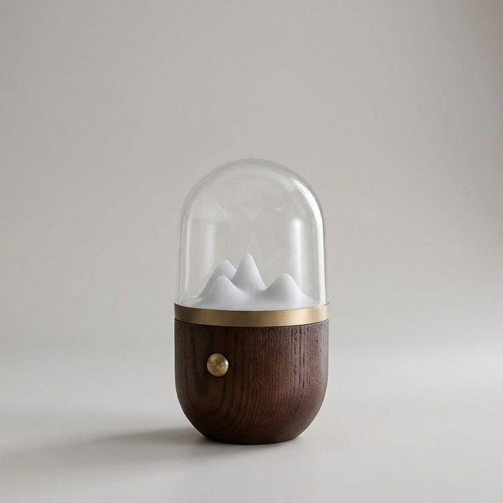 Glowcrest Tabletop Ambient Night Lamp from above, revealing its clean lines and high-quality natural wood craftsmanship
