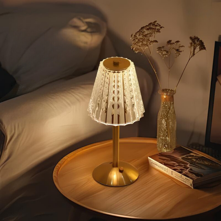 Versatile golden crystal rechargeable lamp, offering ambient LED lighting
