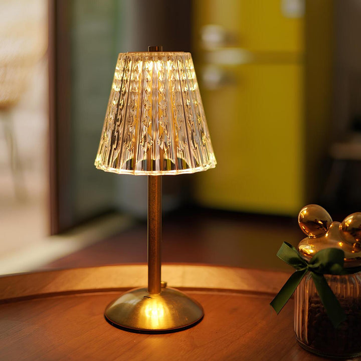 Aurora Luxe golden crystal table lamp with touch control, perfect for ambient lighting