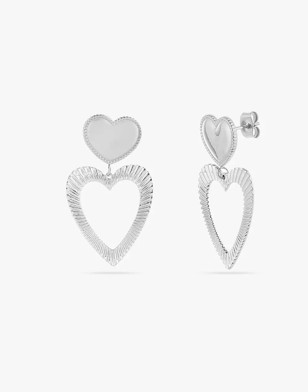 Women's golden heart duo stud earrings, gold plated. A delicate and elegant gift for her, perfect minimalist jewelry.