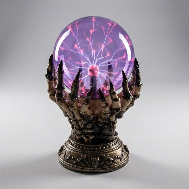 Aetherclaw Gothic Skeletal Hand Table Lamp, resin base, blue plasma light, decorative accent