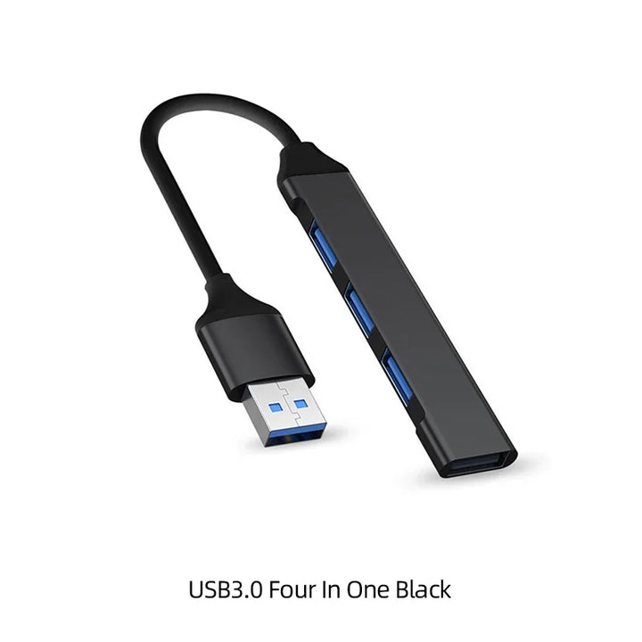 Close-up of the Veyno 4-port USB hub, highlighting USB-A ports and sleek design