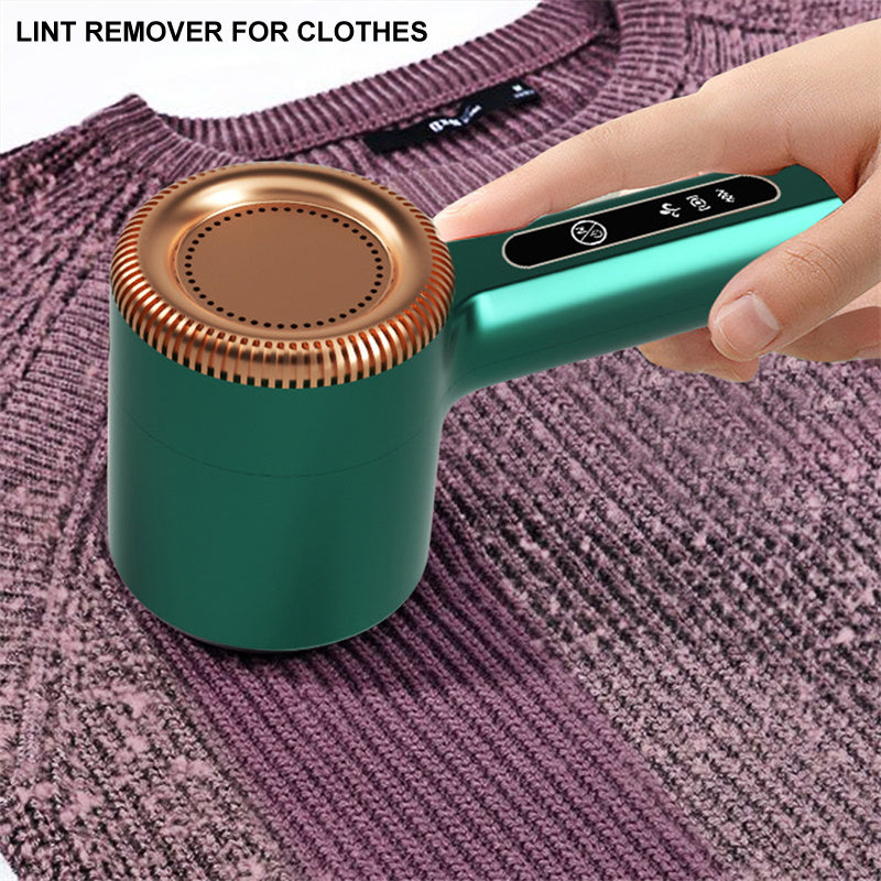 Restore fabrics with this green USB rechargeable lint remover, a portable fuzz cleaner.
