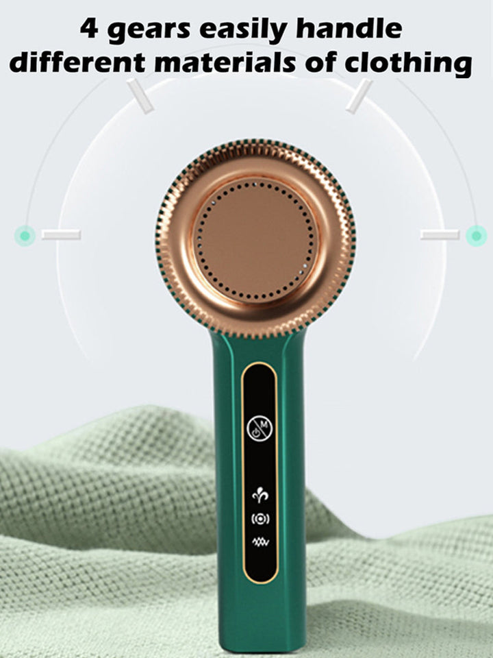 Unisex green portable USB rechargeable lint remover, a versatile clothes cleaner for everyone.