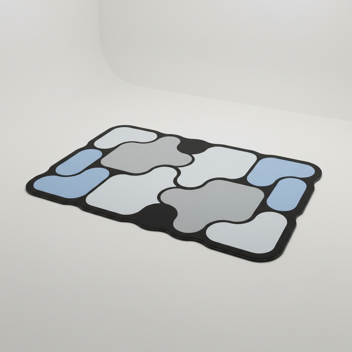 Stylish grey knitted bath mat, quick-dry DiatomLuxe design, enhancing bathroom safety and decor.