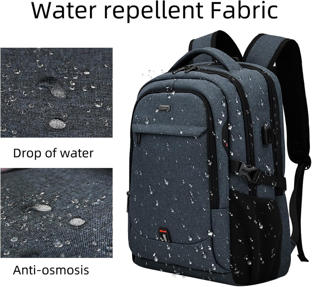 Interior organizational pockets of a black unisex laptop bag