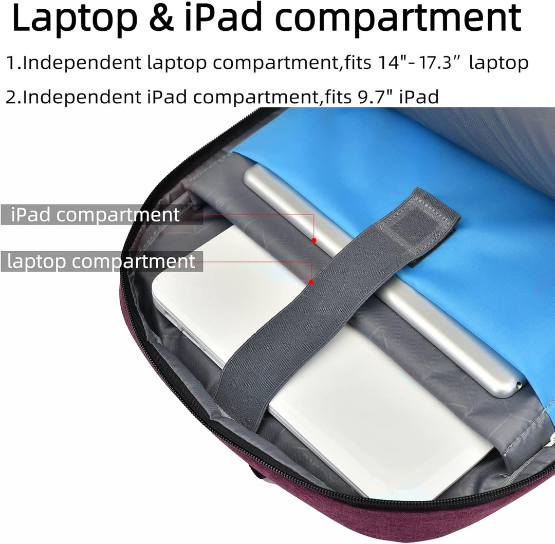 Grey travel laptop backpack with luggage strap for attaching to suitcase