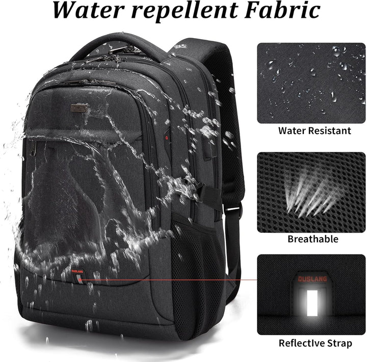 Travel laptop bag in black, demonstrating spacious interior for clothes