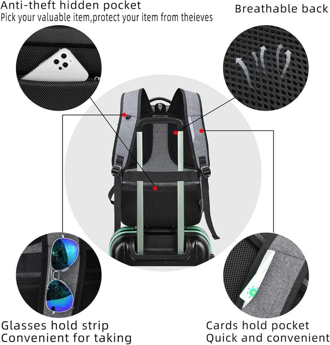 Travel laptop backpack in grey, ready for adventure with practical features