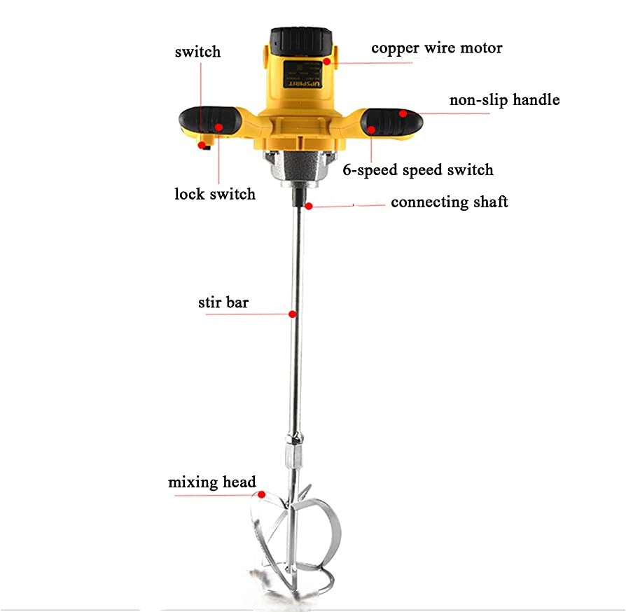 Powerful heavy-duty building mixer for various materials including thick concrete, liquid paint, and plaster.