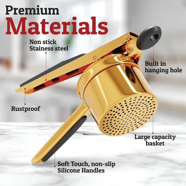 Gourmet potato masher, made from high-quality stainless steel for long-lasting use.