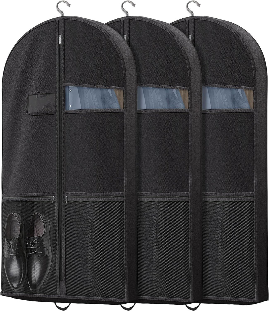 Heavy-duty travel garment bag with clear window for suits & dresses. Durable clothes protector.