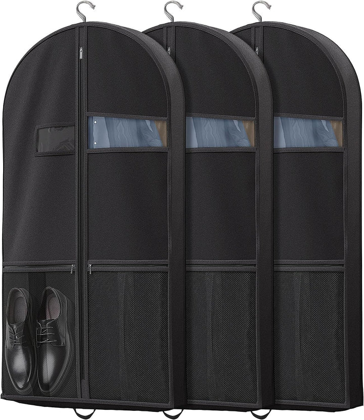 Heavy-duty travel garment bag with clear window for suits & dresses. Durable clothes protector.