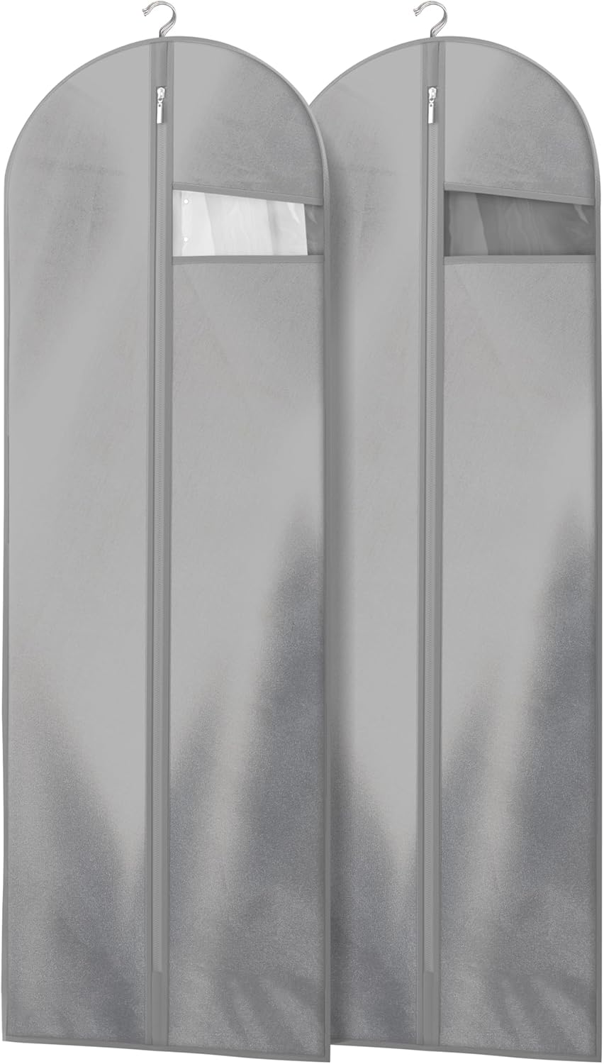 Heavy-duty garment travel bag with clear window, ideal for wedding dresses & tuxedos.