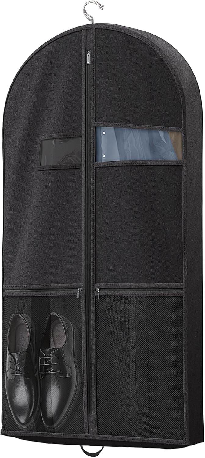 Unisex garment bag for travel. Clear window. Keeps dresses & suits organized & secure.