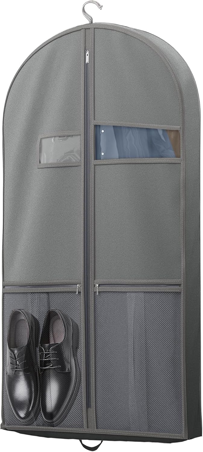 Garment bag with clear window, heavy-duty construction. Perfect for wrinkle-free clothes travel.